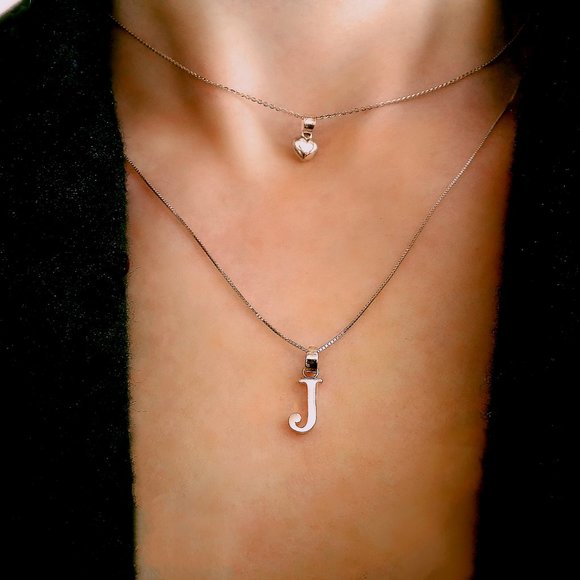 Solid White Gold Letter Charm Necklace Real Gold Initial Necklace Stamped 10K - Picture 5 of 6